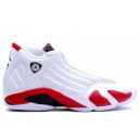 des chaussures Jordan air 14 blanc rouge noir